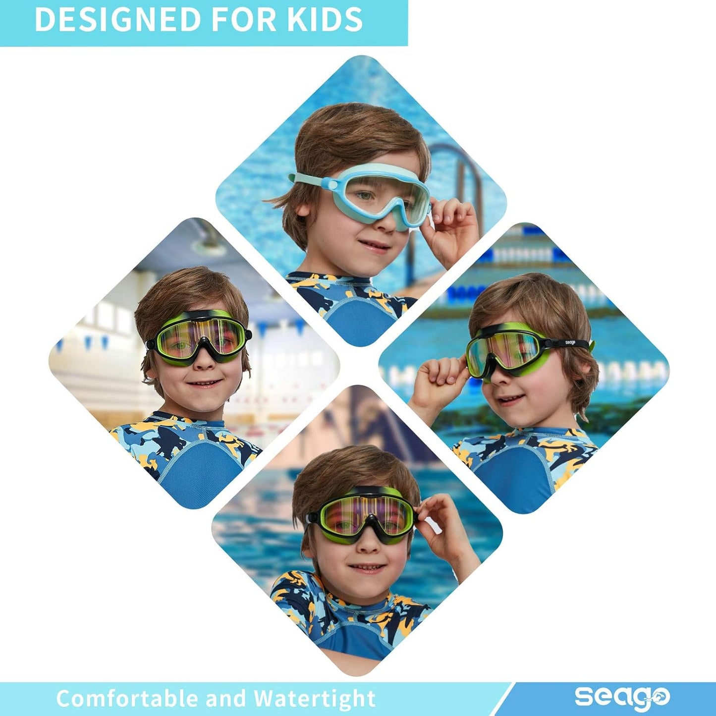 2 Pack Swim Goggles  Anti-Fog Anti-UV Wide View Swimming Goggles for Kids 3-14