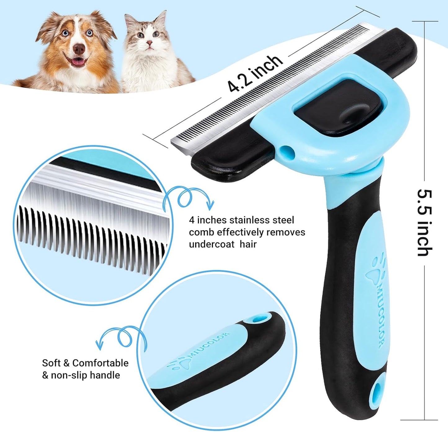 Pet Grooming Brush, Deshedding Tool for Dogs & Cats, Effectively Reduces Shedding