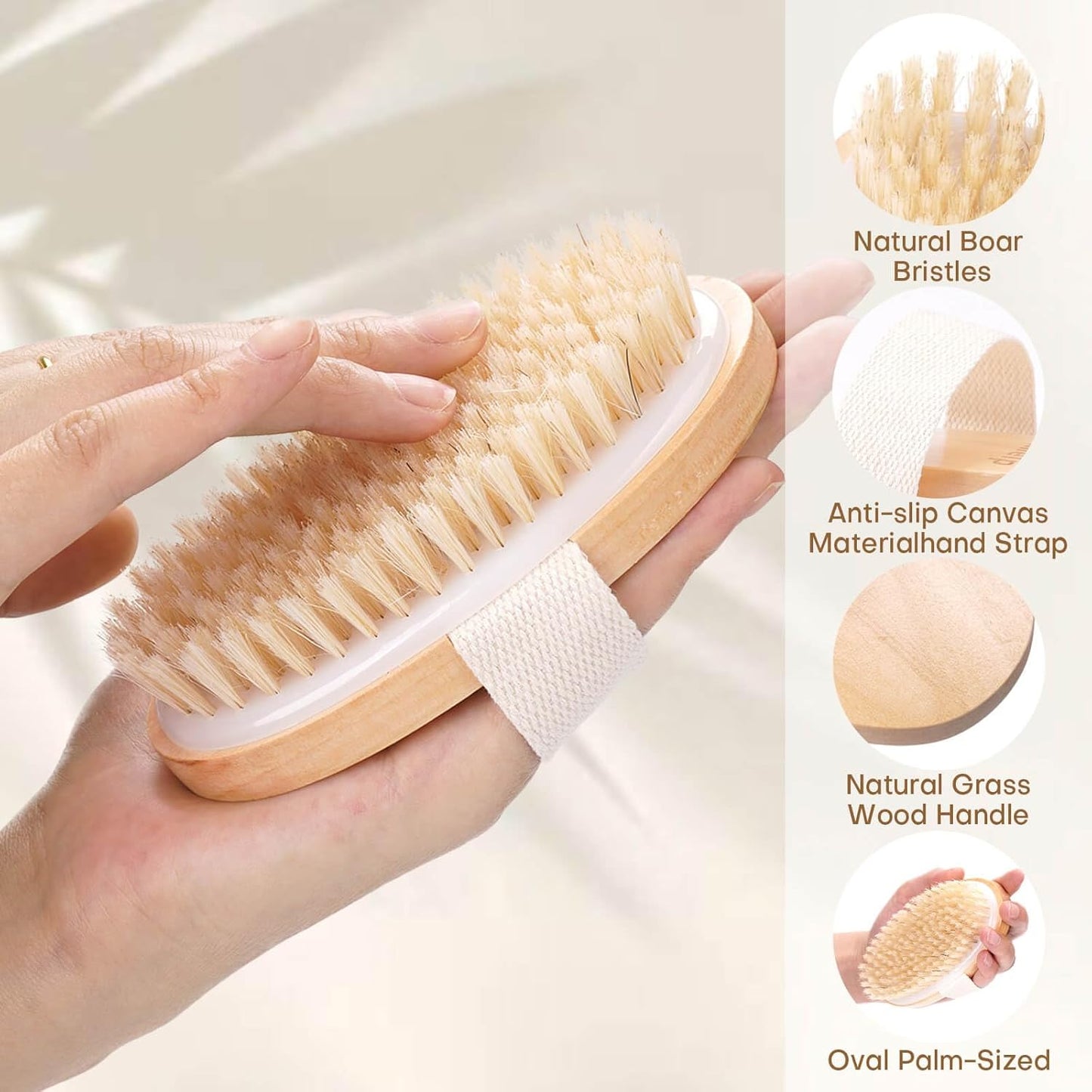 2 Pack Dry Brushing Body Brush, Natural Bristle Exfoliating Brush with Massage Nodes