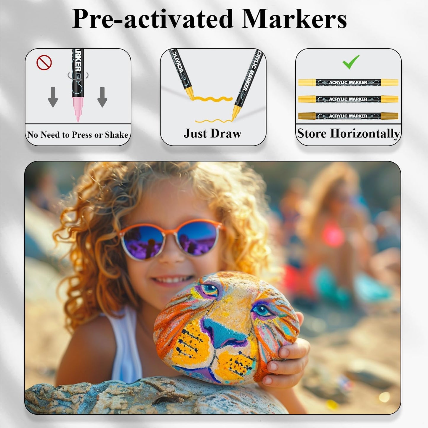 Acrylic Paint Markers, 24 Colors Dual-Tip Acrylic Paint Pens (Dot & Fine) Rock