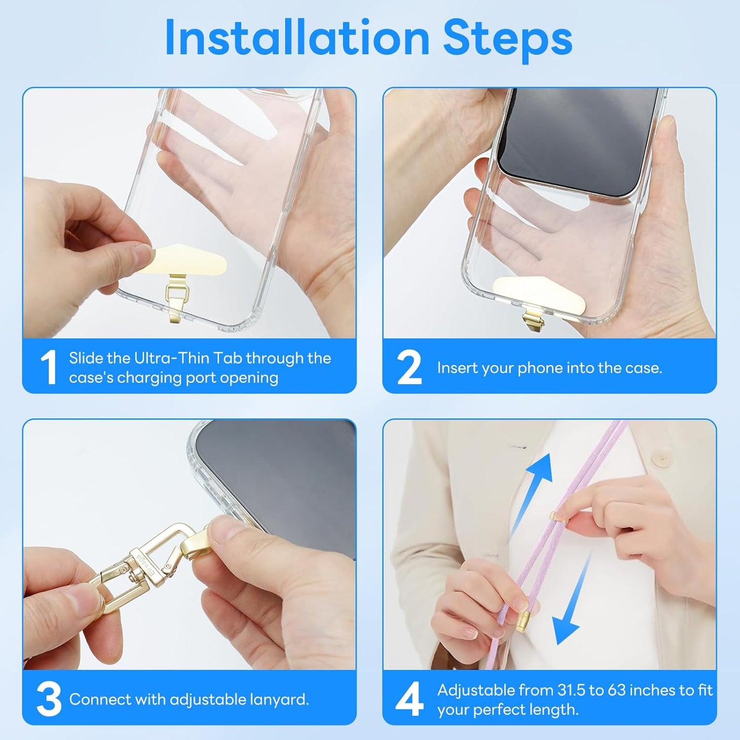 Phone Lanyard for Cellphone Case ,Metal Buckles, Phone Strap Crossbody with metal Tab, Cellphone Lanyard Crossbody