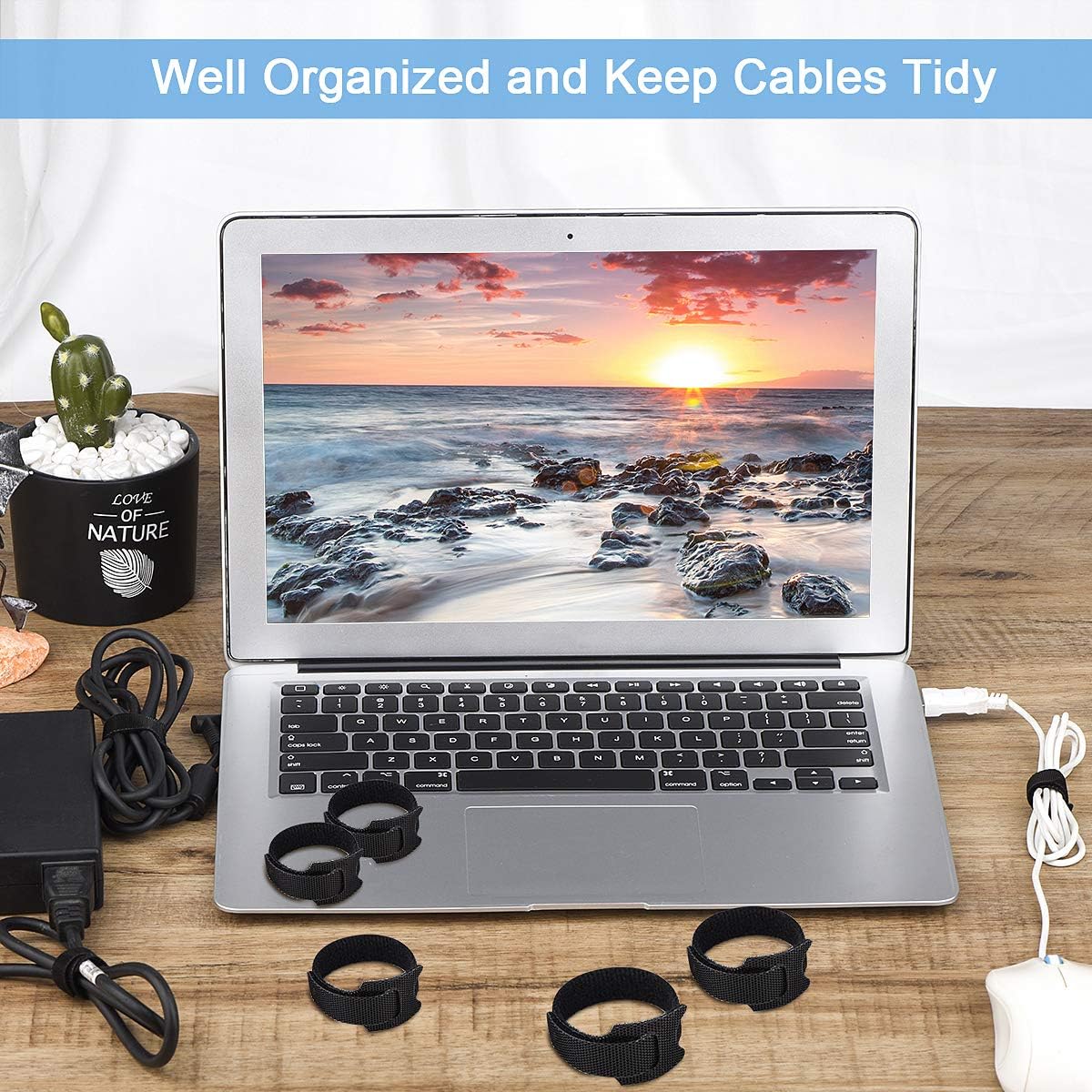 100PCS Reusable Cable Ties 6 Inches , Adjustable Cord Straps Wire Organizer Cord Wrap and Hook Loop Cable Management