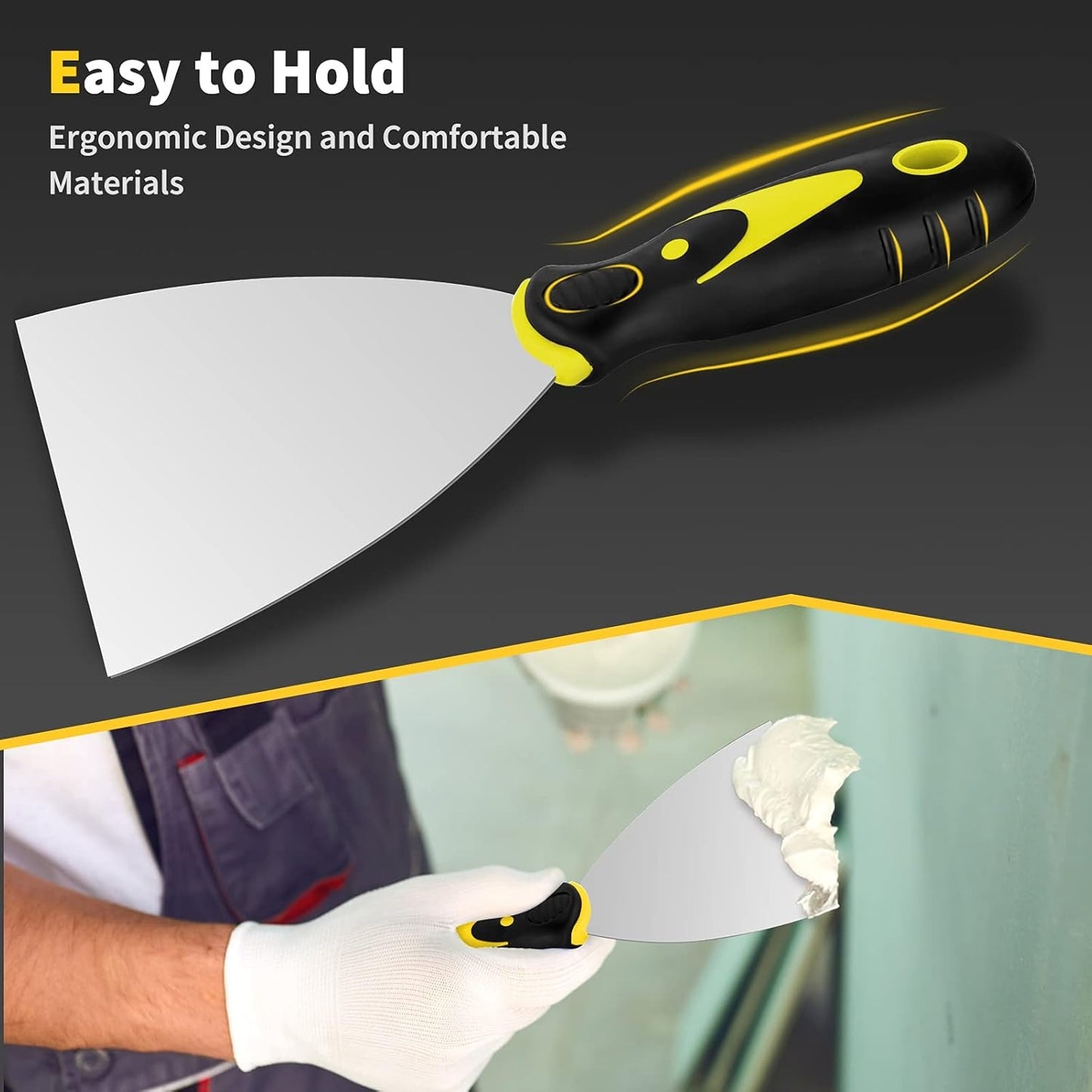 Putty Knife, 4Pcs Spackle Knife Set , Paint Scraper, Taping Knife Tool for Repairing Drywall, Removing Wallpaper, Applying Putty, Plaster, Cement, Adhesive