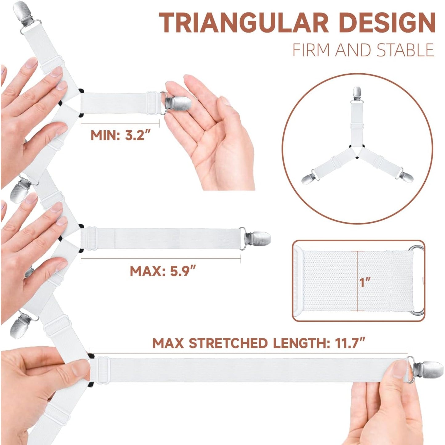 12 Pcs Bed Sheet Straps, Upgrade Fitted Bed Sheet Holders for Corners, Non Slip Sheet Clips White