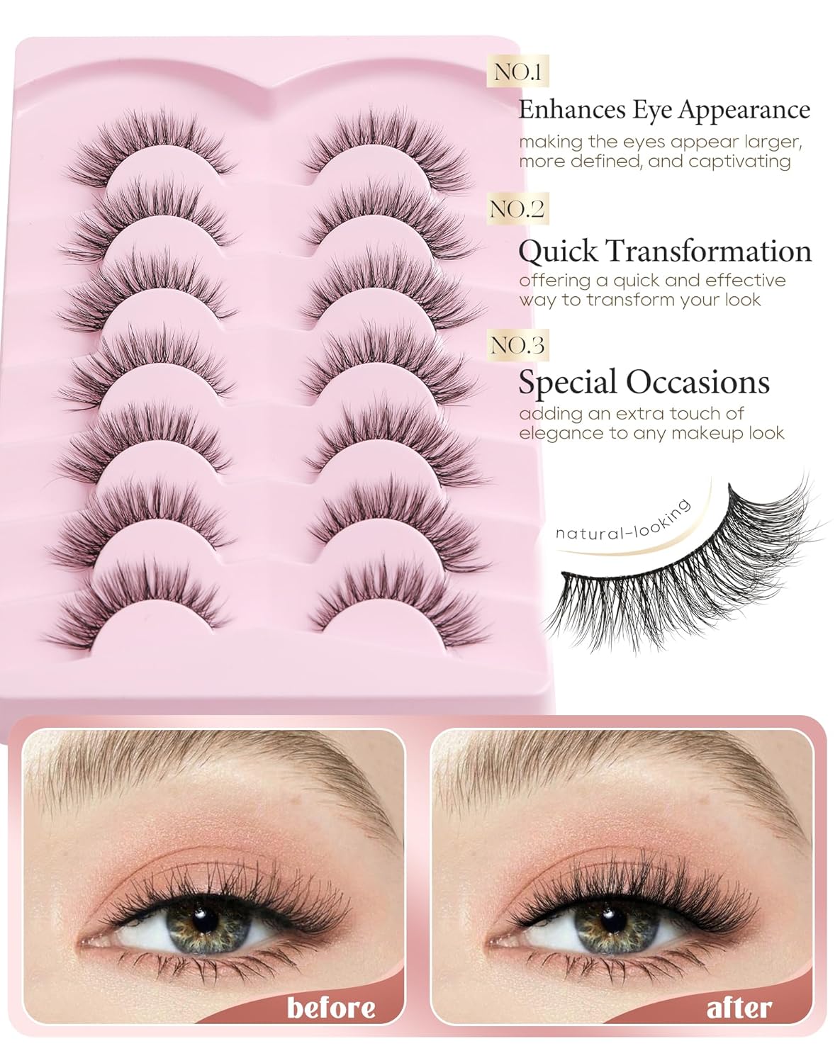 Natural  Eyelashes Wispy Lashes Natural Look False Eyelashes Natural Flared Eyelashes False Eye