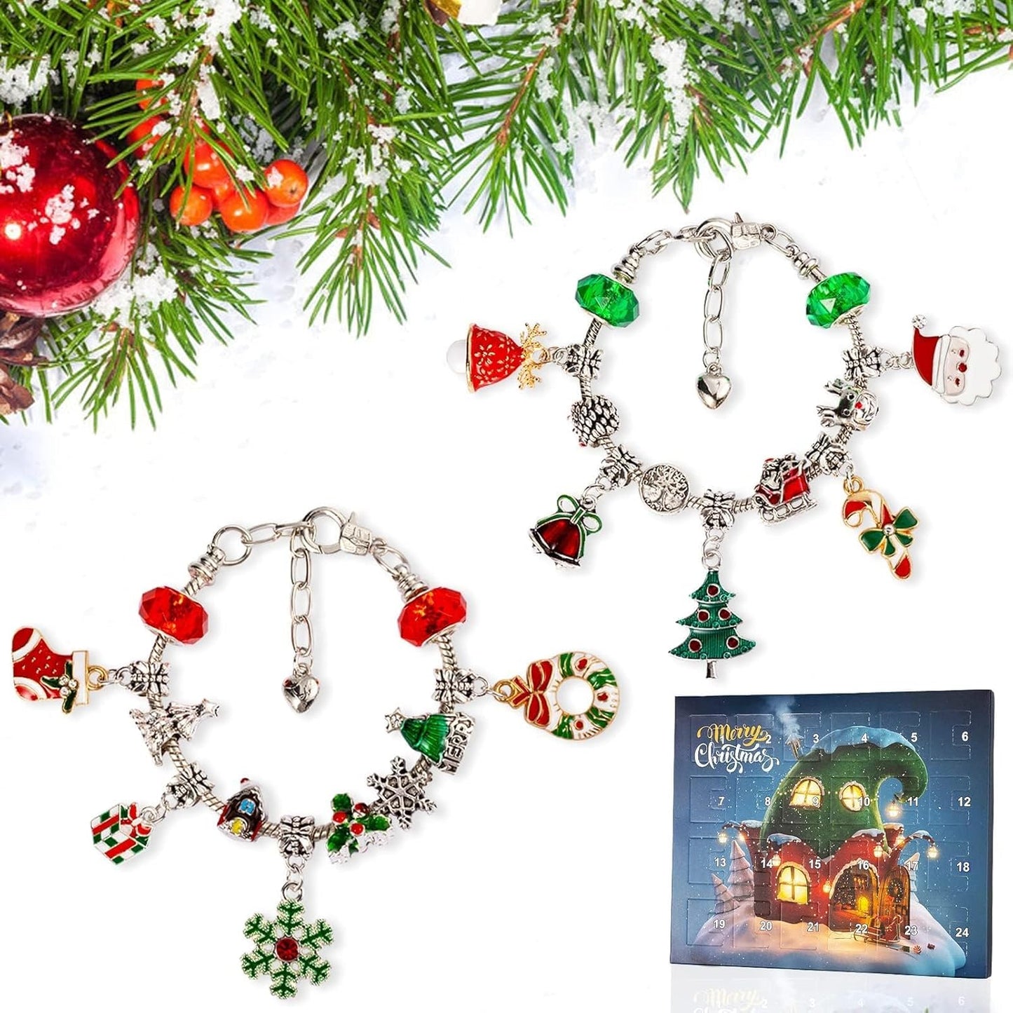 Christmas Advent Calendar Bracelets  for Girls 24 Days Xmas Countdown Calendar DIY Jewelry Making Kit Gift 22 Charm Beads