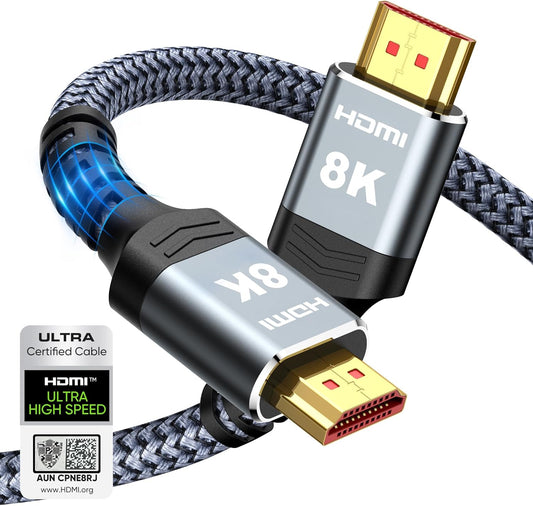 8K HDMI 2.1 Cable 48Gbps, 6.6FT Ultra High Speed Braided HDMI Cord , Gaming HDMI Cable for PS5 Xbox TV Monitor