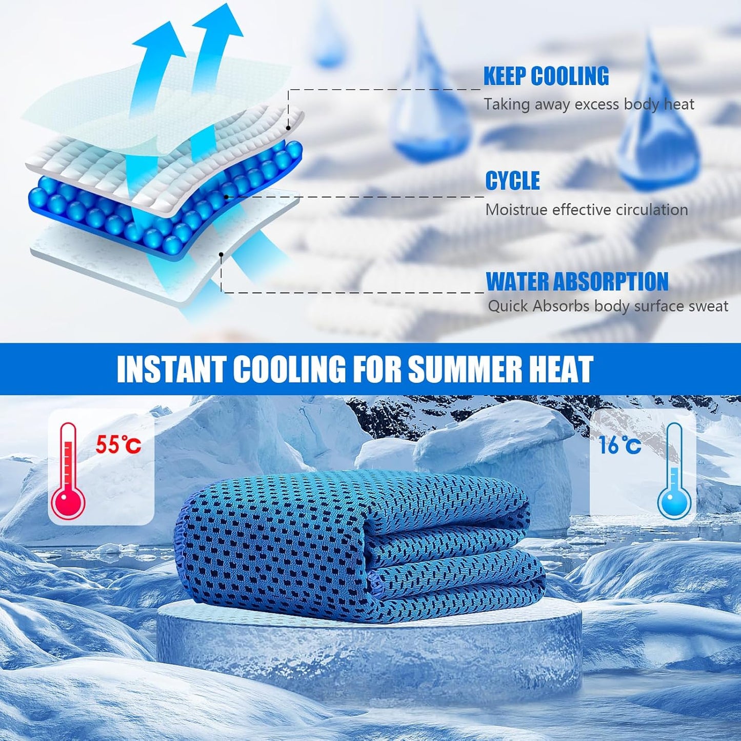 4 Pack Cooling Towels (40"x12"),  Gym Towel for Working Out, Soft Breathable Microfiber Ice Towel