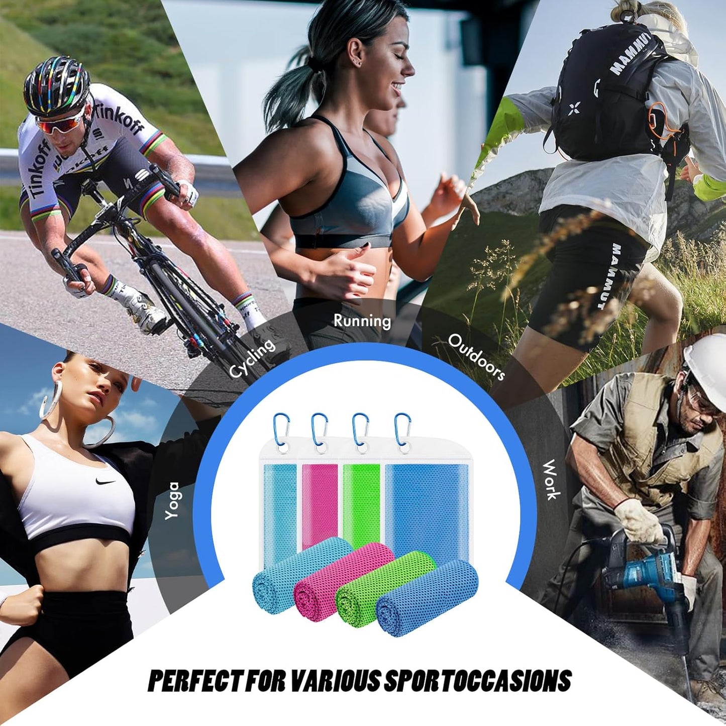 4 Pack Cooling Towels (40"x12"),  Gym Towel for Working Out, Soft Breathable Microfiber Ice Towel