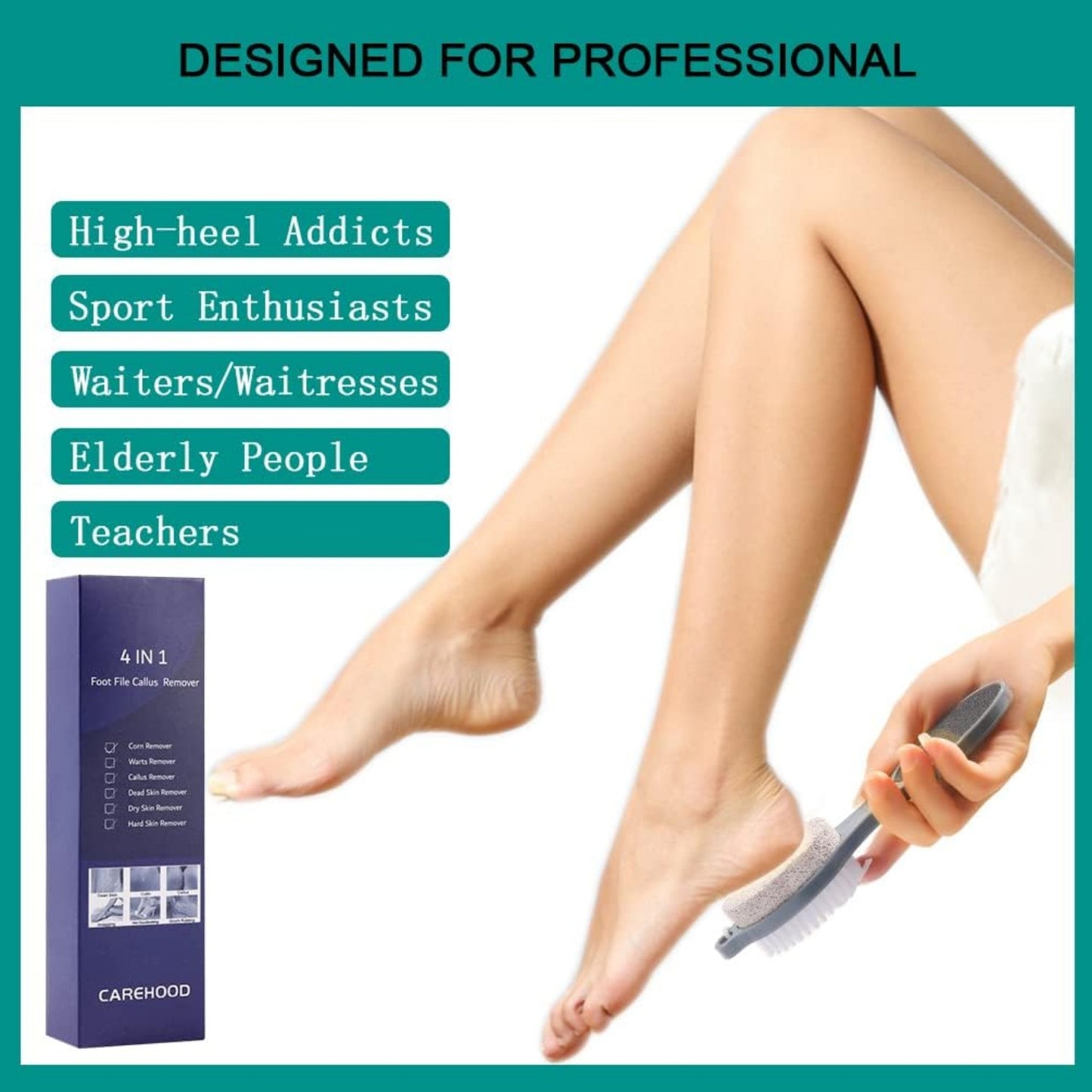 Foot File Callus Remover - Multi Purpose 4 in 1 Feet Pedicure Tools with Foot Scrubber