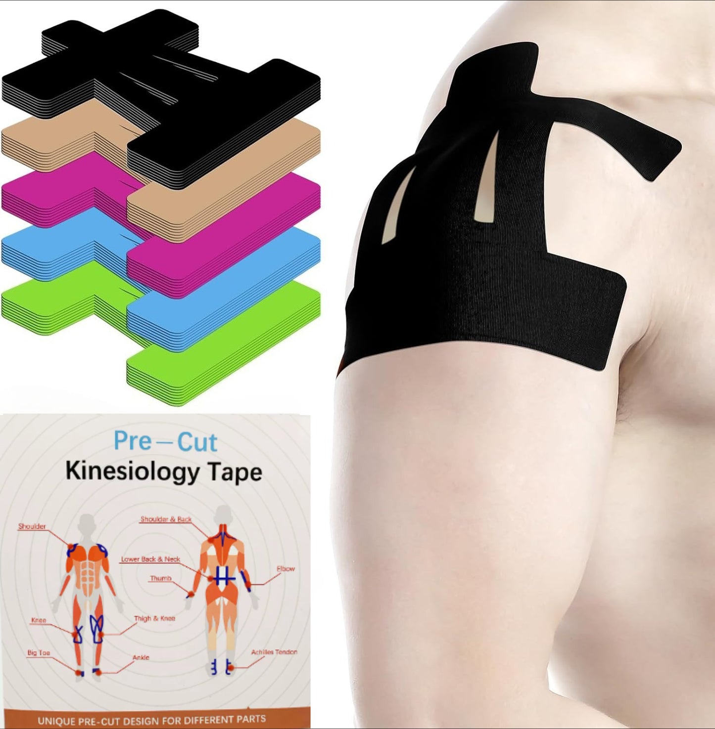 Kinesiology Tape for Shoulder Precut, 10 PCS Shoulder Tape for Pain Relief, Sports Tape for Pain Support and Muscle Sports