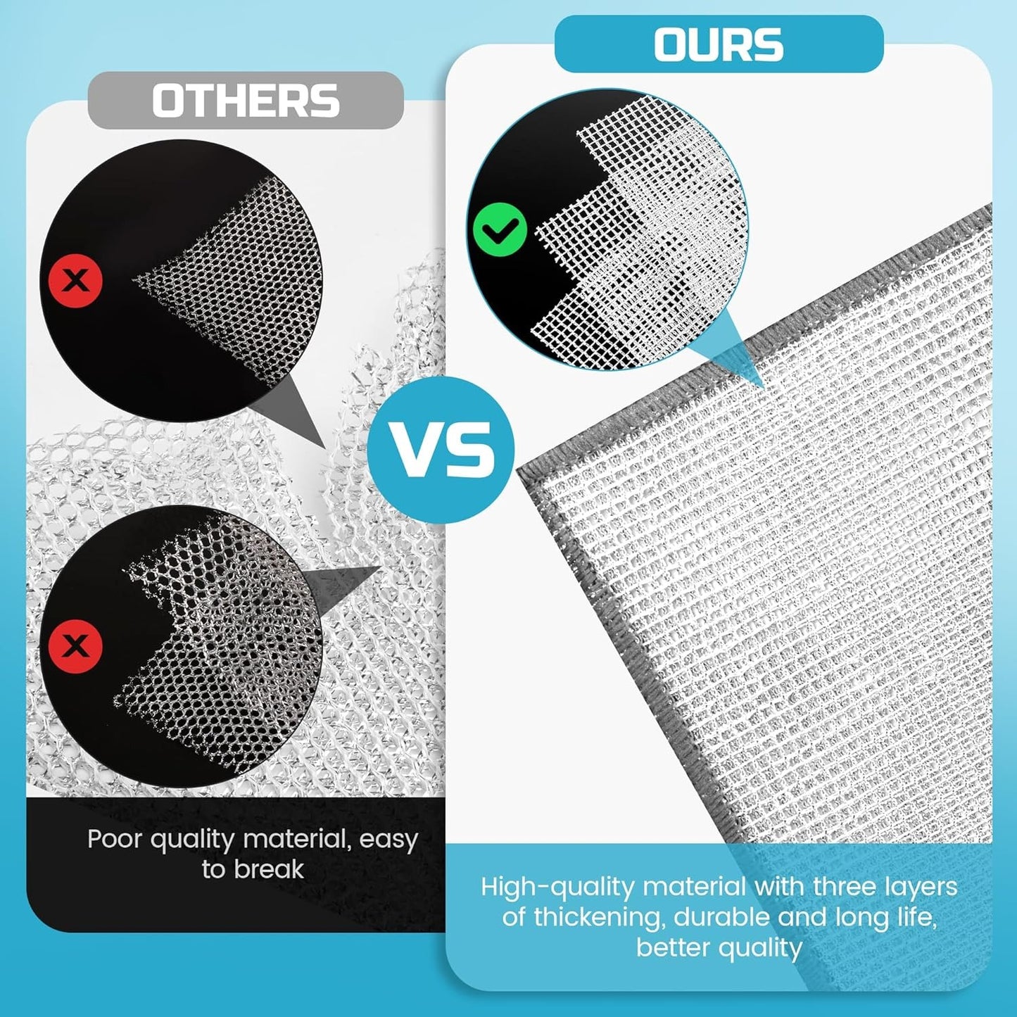 10 Pcs New Upgrade 3-Layer Metal Dish Cloth, Multipurpose Wire Dishwashing Rag，Kitchen Cleaning DishRags